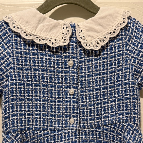 Janie & Jack Blue and White Tweed Dress with Lace Collar - Picture 5 of 7